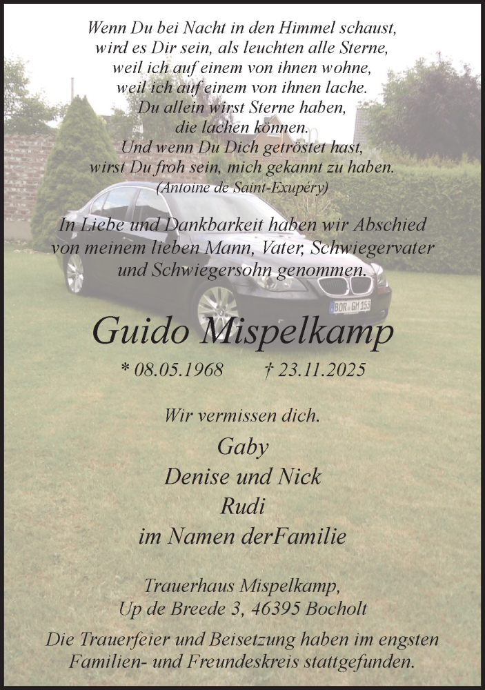  Traueranzeige für Guido Mispelkamp vom 13.12.2025 aus 