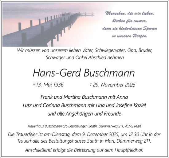 Traueranzeige von Hans-Gerd Buschmann von Trauer Vest