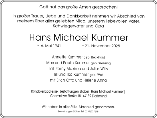 Traueranzeige von Hans Michael Kummer von Ruhr Nachrichten