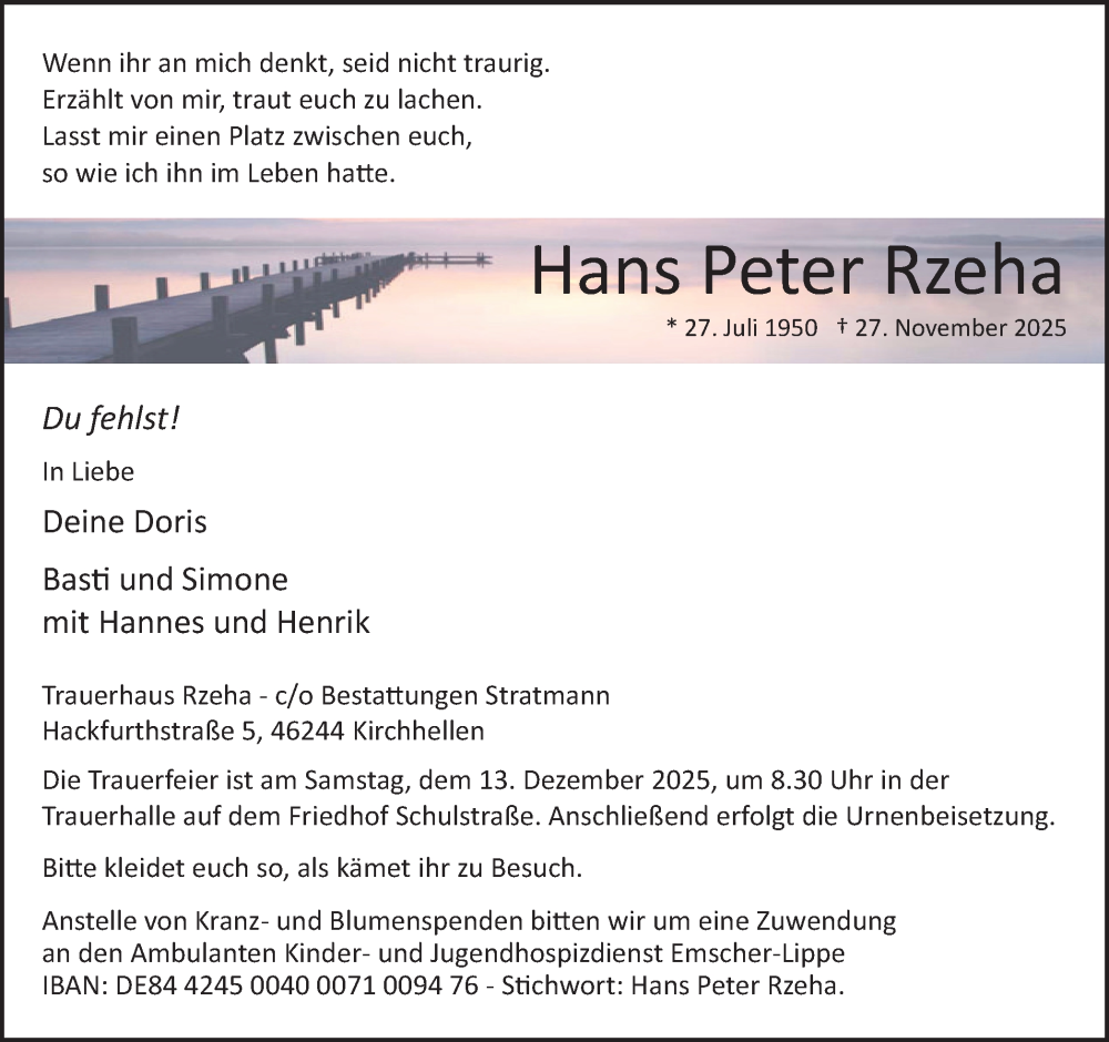  Traueranzeige für Hans Peter Rzeha vom 06.12.2025 aus Ruhr Nachrichten und Dorstener Zeitung