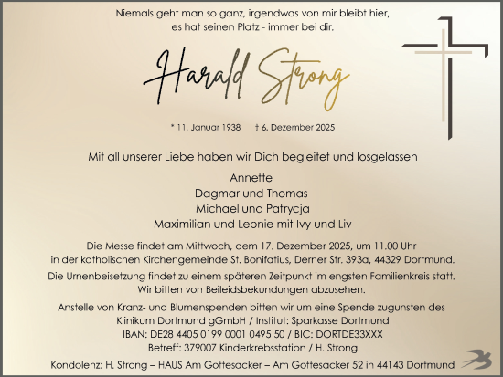 Traueranzeige von Harald Strong von Ruhr Nachrichten