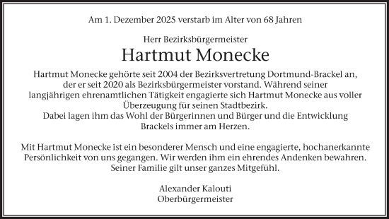 Traueranzeige von Hartmut Monecke von Ruhr Nachrichten
