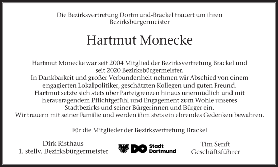 Traueranzeige von Hartmut Monecke von Ruhr Nachrichten