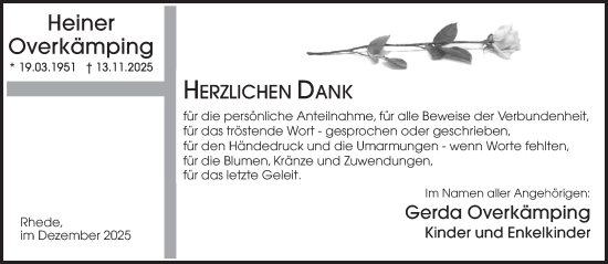 Traueranzeige von Heiner Overkämping 