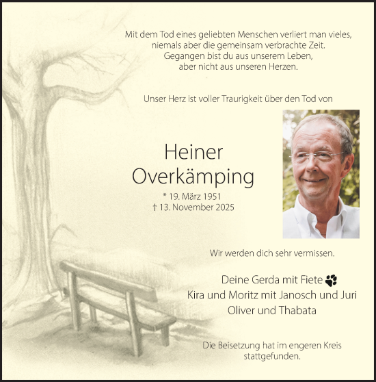 Traueranzeige von Heiner Overkämping 