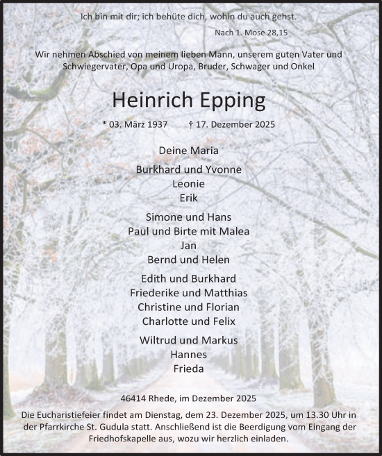 Traueranzeige von Heinrich Epping 