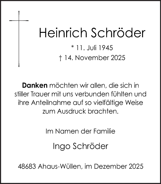 Traueranzeige von Heinrich Schröder von Münsterland Zeitung