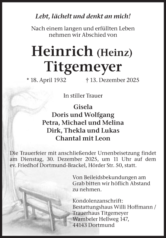 Traueranzeige von Heinrich Titgemeyer von Ruhr Nachrichten
