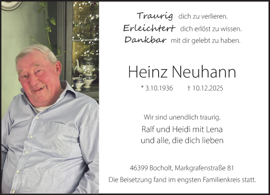 Traueranzeige von Heinz Neuhann 