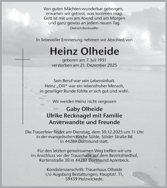 Traueranzeige von Heinz Olheide von Ruhr Nachrichten