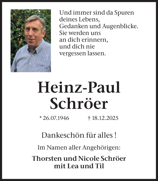 Traueranzeige von Heinz-Paul Schröer von Ruhr Nachrichten