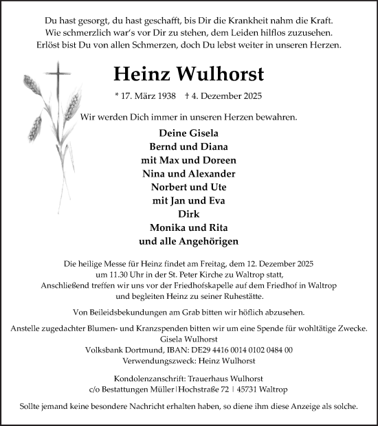 Traueranzeige von Heinz Wulhorst von Trauer Vest