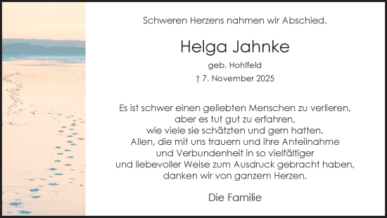Traueranzeige von Helga Jahnke von Hellweger Anzeiger