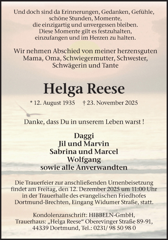 Traueranzeige von Helga Reese von Ruhr Nachrichten