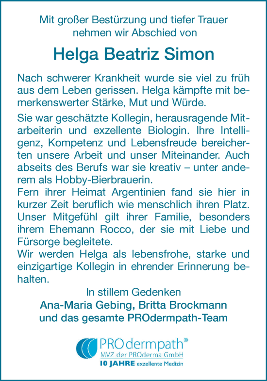 Traueranzeige von Helga Beatriz Simon von Münsterland Zeitung