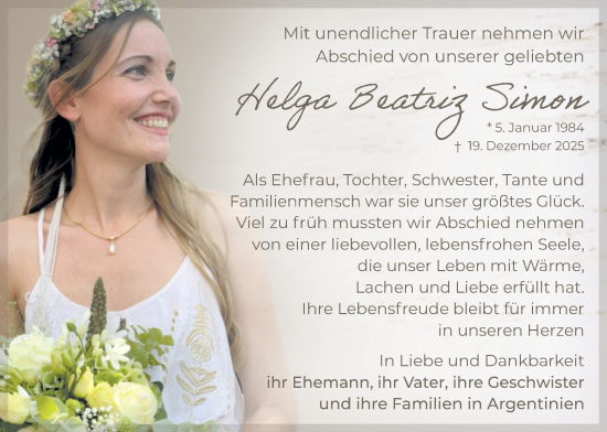 Traueranzeige von Helga Beatriz Simon von Münsterland Zeitung