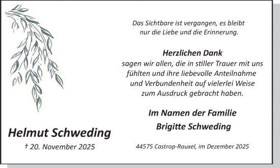 Traueranzeige von Helmut Schweding von Stadtanzeiger Castrop-Rauxel