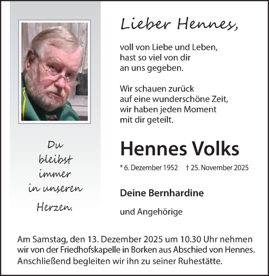Traueranzeige von Hennes Volks von Münsterland Zeitung