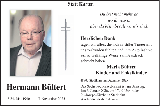Traueranzeige von Hermann Bültert von Münsterland Zeitung