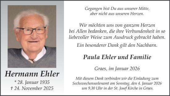 Traueranzeige von Hermann Ehler von Münsterland Zeitung