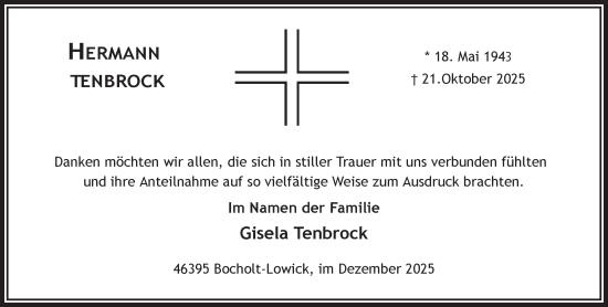 Traueranzeige von Hermann Tenbrock 