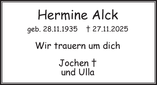 Traueranzeige von Hermine Alck 