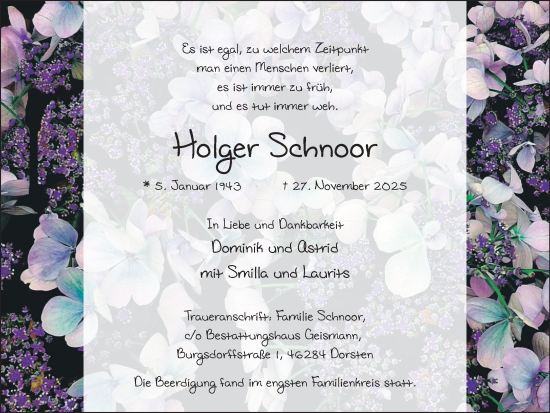Traueranzeige von Holger Schnoor von Ruhr Nachrichten und Dorstener Zeitung