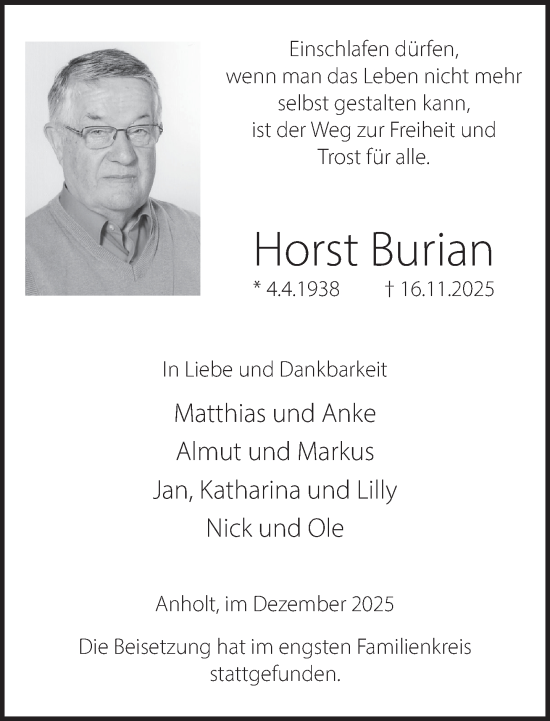 Traueranzeige von Horst Burian 