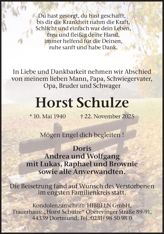 Traueranzeige von Horst Schulze von Ruhr Nachrichten