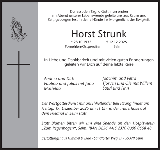 Traueranzeige von Horst Strunk von Ruhr Nachrichten