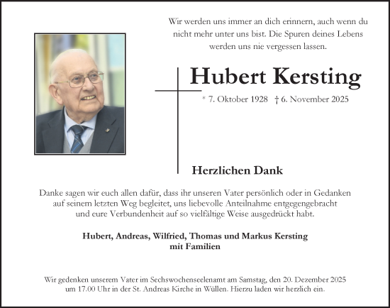 Traueranzeige von Hubert Kersting von Münsterland Zeitung