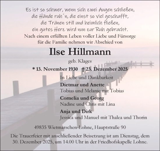 Traueranzeige von Ilse Hillmann von Ruhr Nachrichten