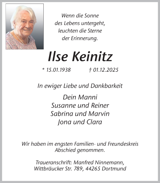Traueranzeige von Ilse Keinitz von Ruhr Nachrichten