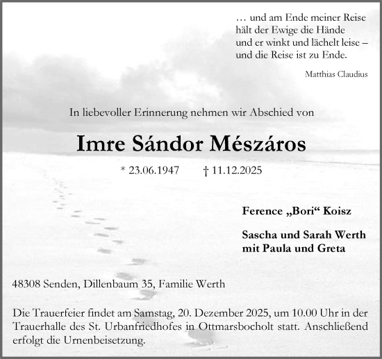 Traueranzeige von Imre Sandor Meszaros von Ruhr Nachrichten