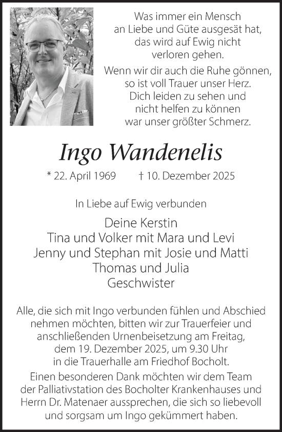 Traueranzeige von Ingo Wandenelis 