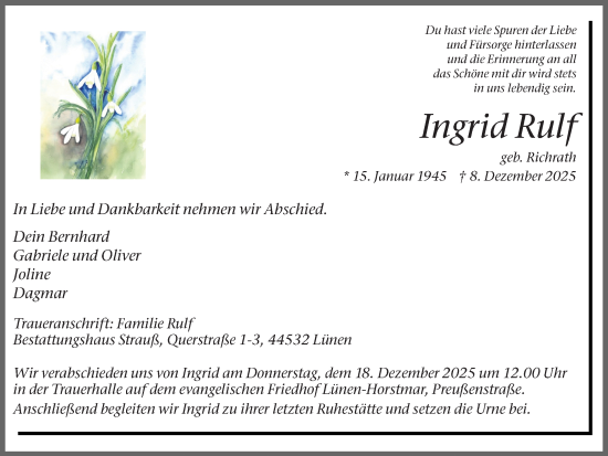 Traueranzeige von Ingrid Rulf von Ruhr Nachrichten