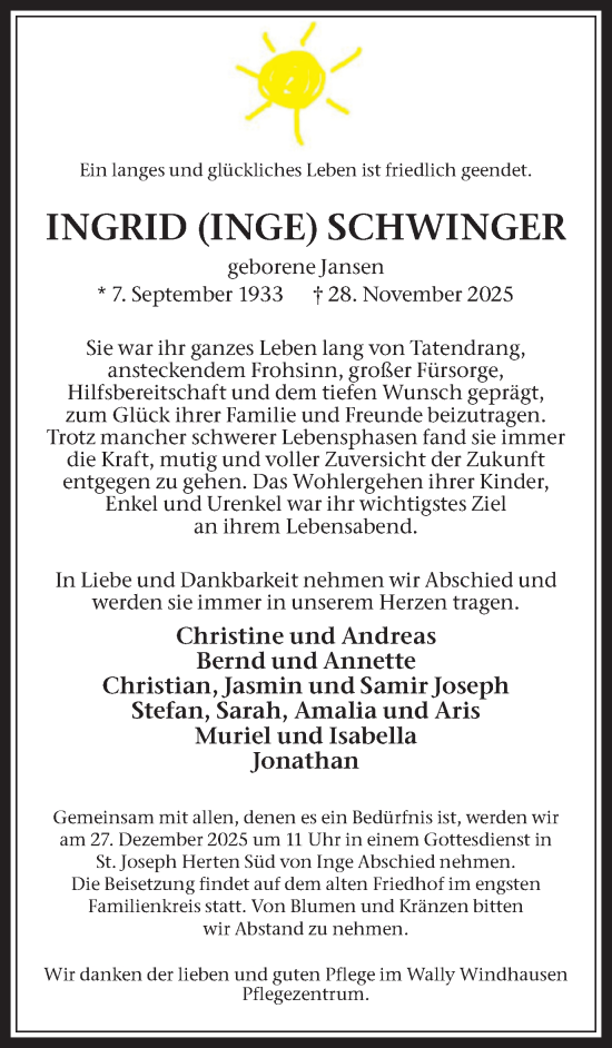 Traueranzeige von Ingrid Schwinger von Trauer Vest