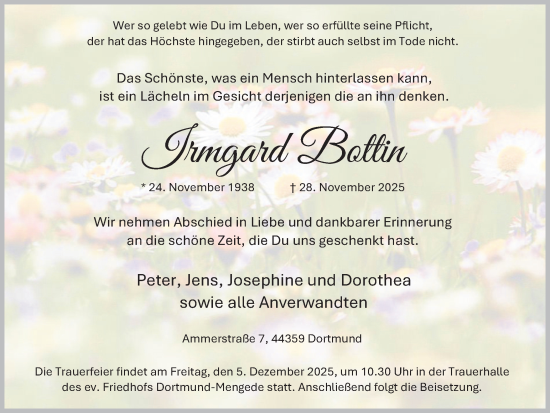 Traueranzeige von Irmgard Bottin von Ruhr Nachrichten