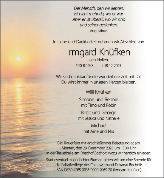 Traueranzeige von Irmgard Knüfken 
