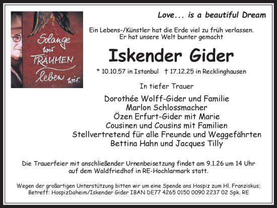 Traueranzeige von Iskender Gider von Trauer Vest