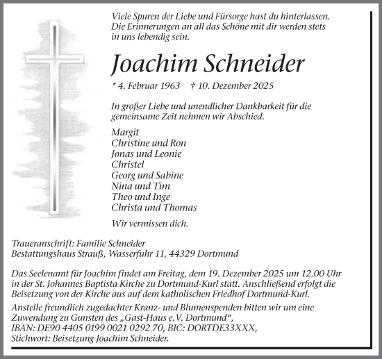 Traueranzeige von Joachim Schneider von Ruhr Nachrichten