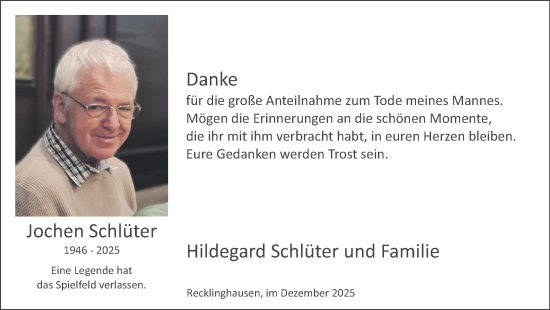 Traueranzeige von Jochen Schlüter von Trauer Vest