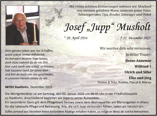 Traueranzeige von Josef Musholt von Münsterland Zeitung