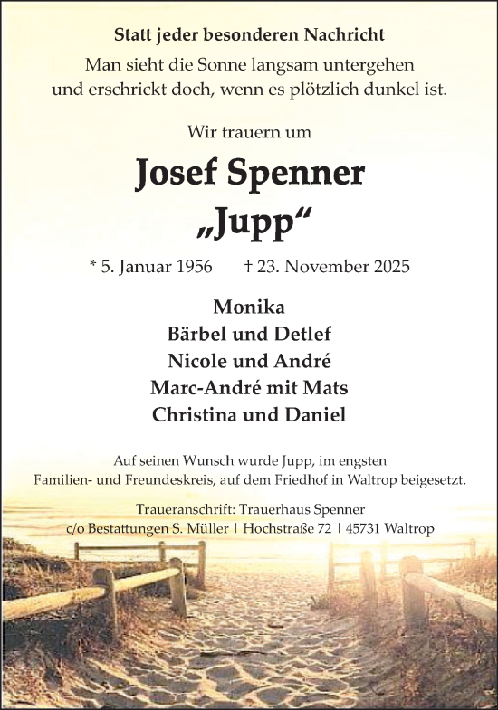 Traueranzeige von Josef Spenner von Trauer Vest
