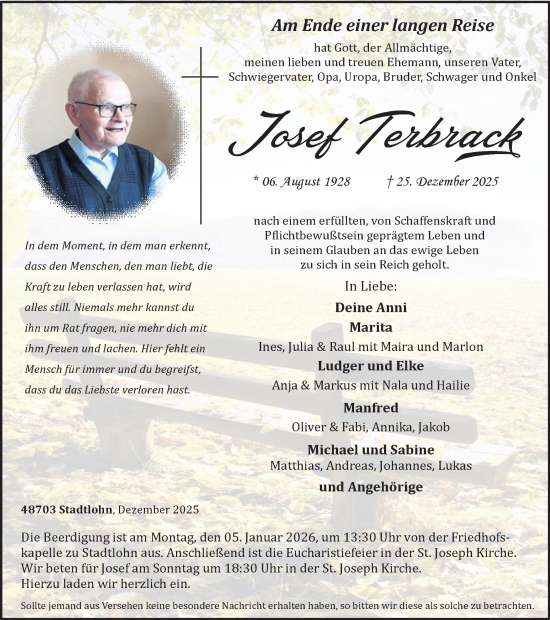 Traueranzeige von Josef Terbrack von Münsterland Zeitung