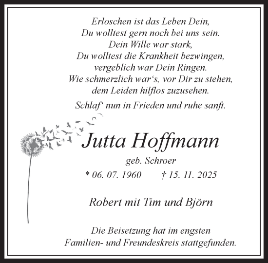 Traueranzeige von Jutta Hoffmann 