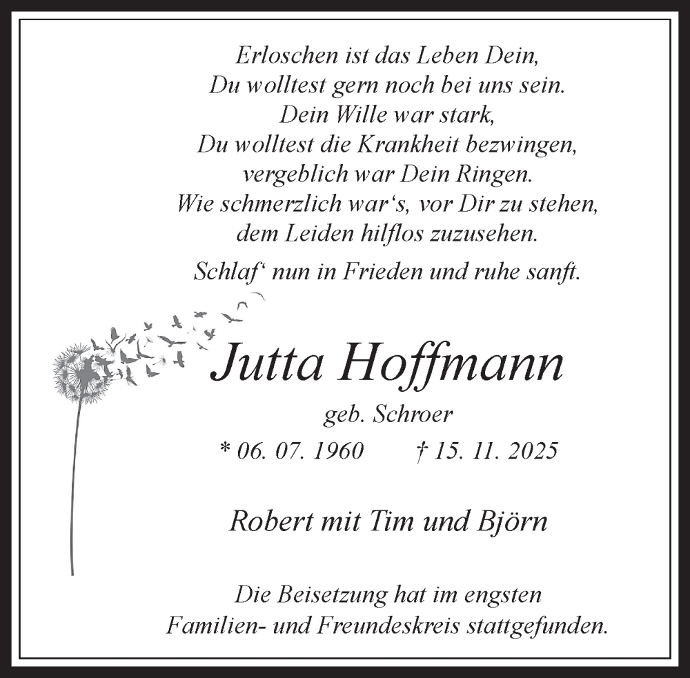  Traueranzeige für Jutta Hoffmann vom 04.12.2025 aus 