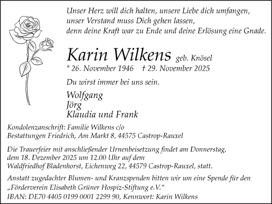 Traueranzeige von Karin Wilkens von Stadtanzeiger Castrop-Rauxel