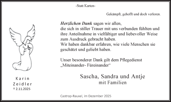 Traueranzeige von Karin Zeidler von Stadtanzeiger Castrop-Rauxel