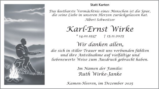 Traueranzeige von Karl-Ernst Wirke von Hellweger Anzeiger